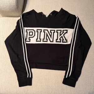 PINK Victoria's Secret Black and White Cropped Hoodie Y2K RARE